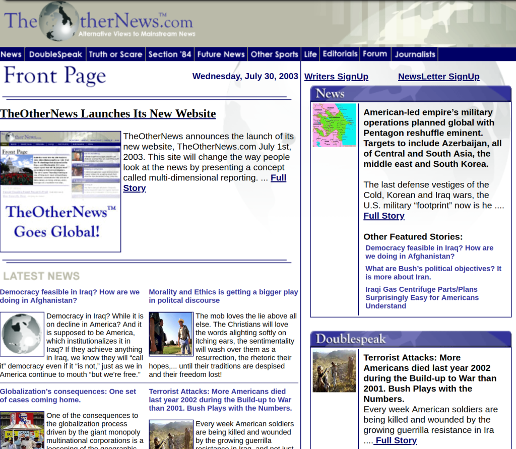 The Other News, as from web.archive.org 2003